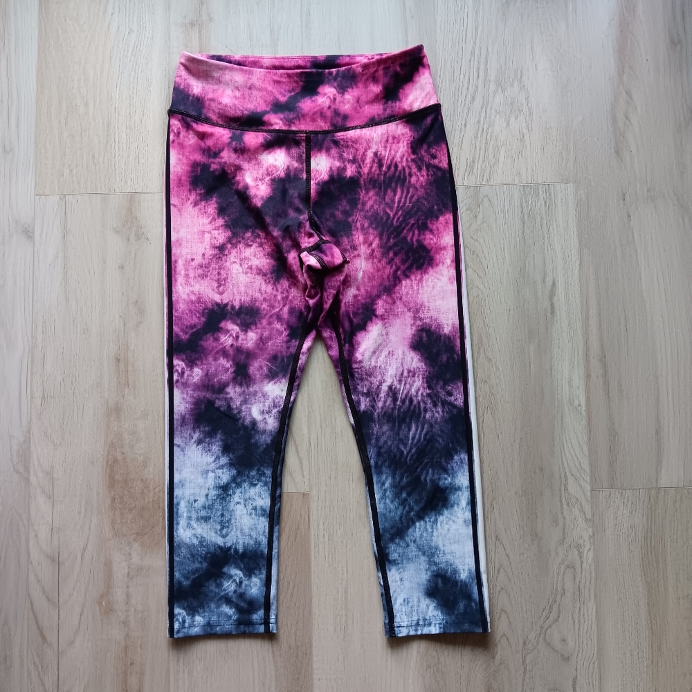 Fila Sport Performance Capri Leggings Watercolor Tie-Dye Pink Blue Black Medium